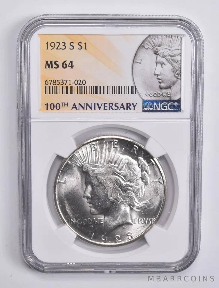 1923-S Peace Silver Dollar MS64 NGC 100th Anniv 2021 Special Lbl
