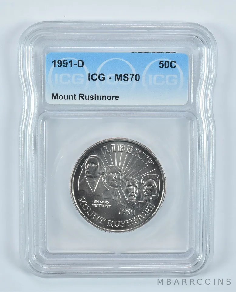 1991-D Mount Rushmore Commemorative Half Dollar MS70 ICG