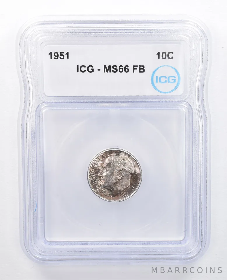 1951 Roosevelt Dime MS66 FB ICG Beautiful Tone *7611