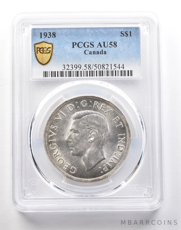 1938 Canada Silver Dollar AU58 PCGS a1828