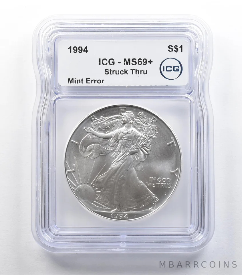 1994 American Silver Eagle Mint Error Struck Thru MS69+ ICG *5439