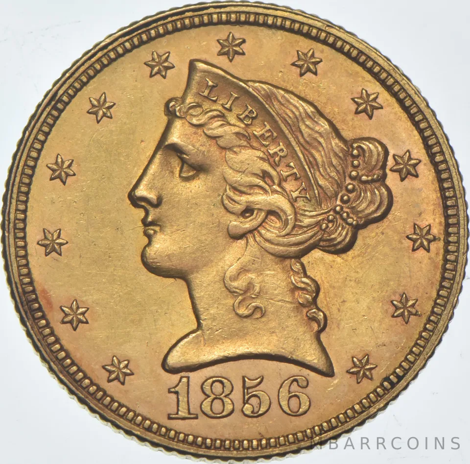1856 $5 Liberty Head Gold Half Eagle a9569