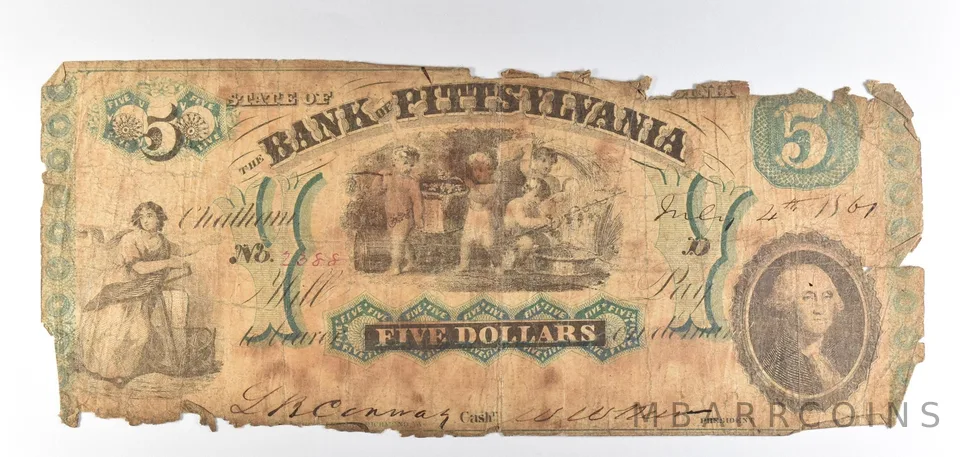 1861 $5 Chatham VA Bank Of Pittsylvania Obsolete Note *8877