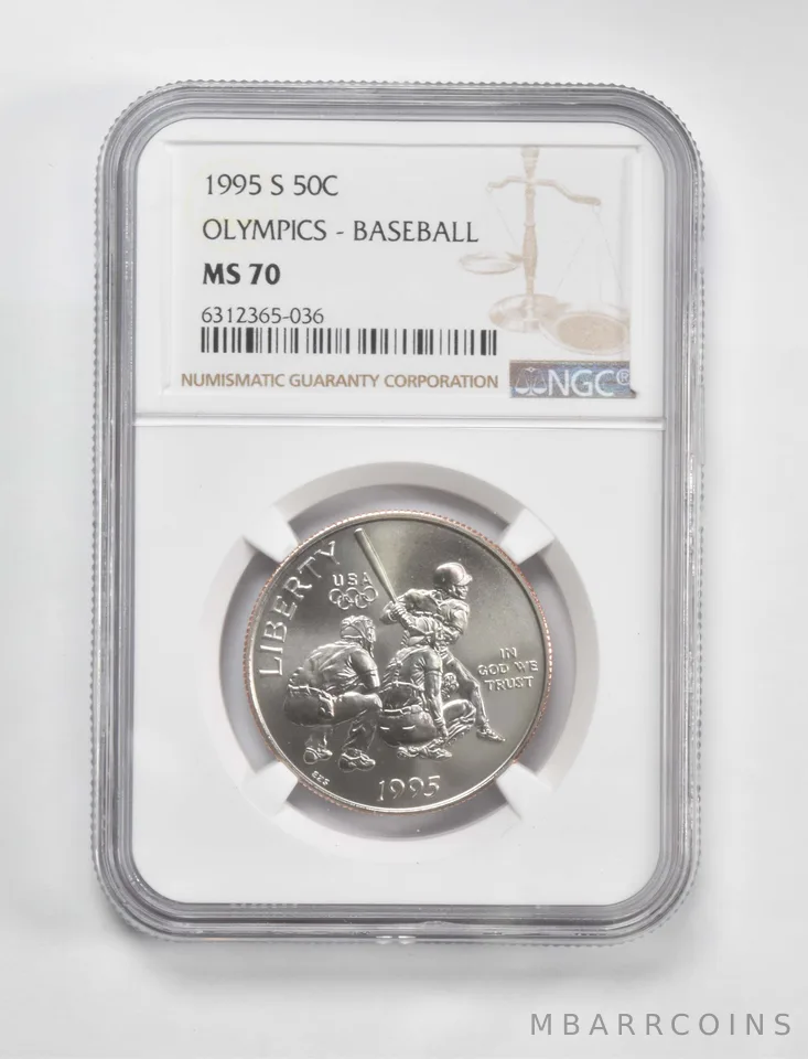 1995-S Olympic Baseball Commemorative Half Dollar MS70 NGC Brown Label