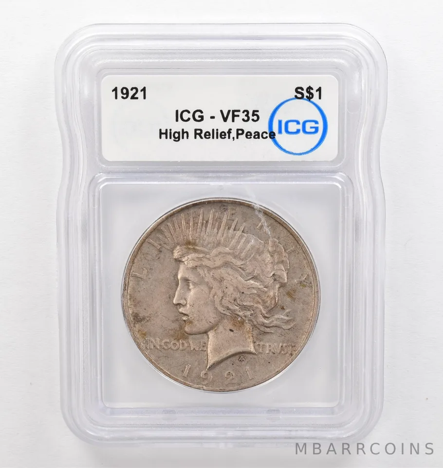 1921 Peace Silver Dollar High Relief VF35 ICG Beautiful Tone *0264