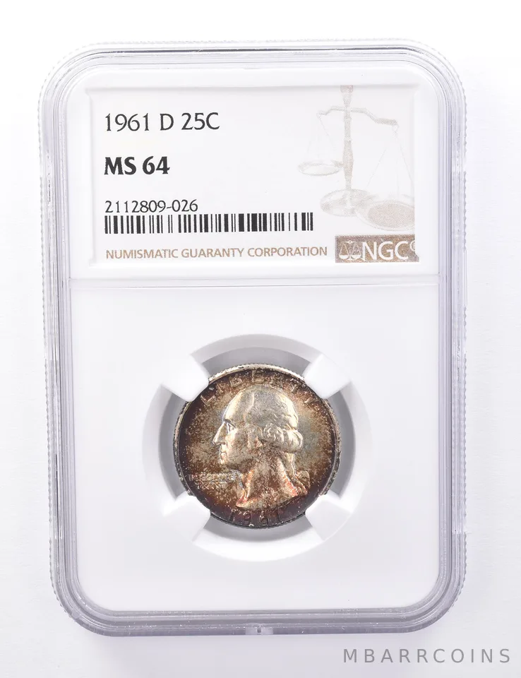 MS64 1961-D Washington Quarter - Graded NGC Toned a4267