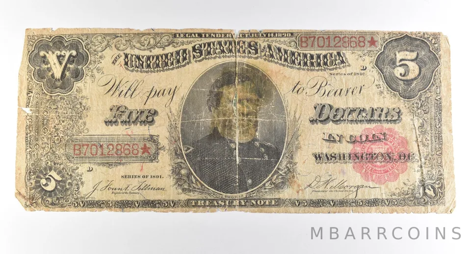 1891 $5 Treasury Note Star Note Large Note Red Seal *2759