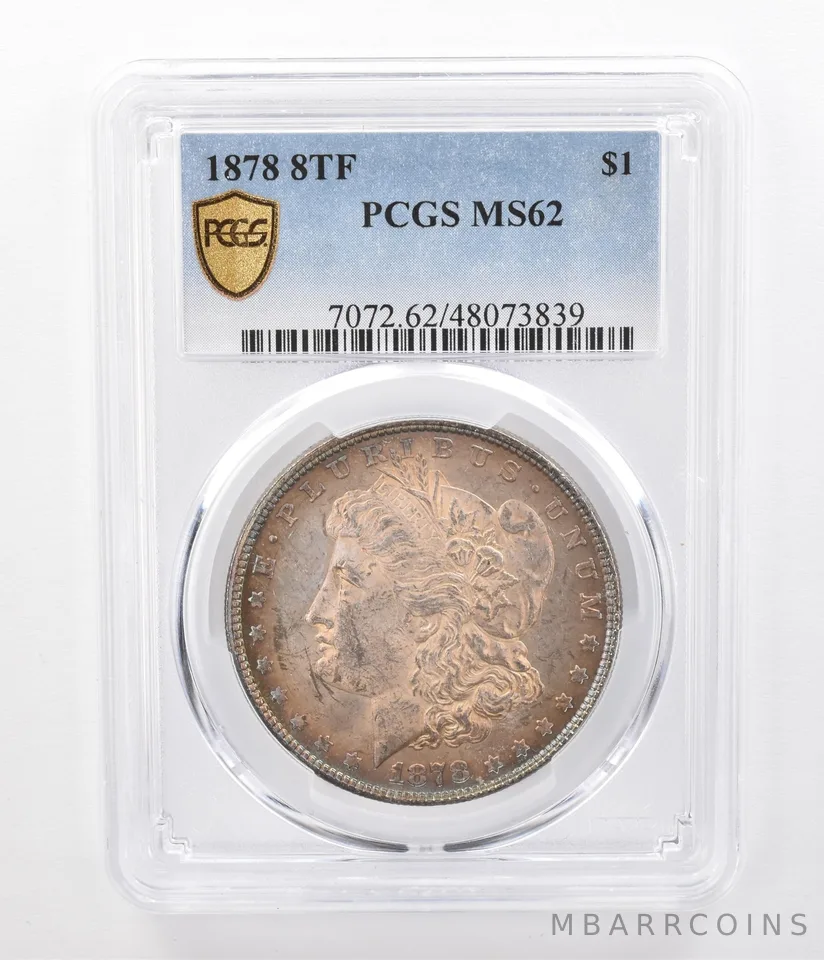 1878 8TF Morgan Silver Dollar MS62 PCGS Beautifully Toned a0355