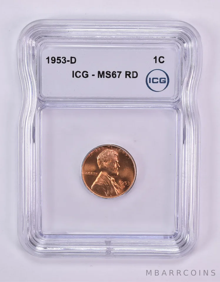 1953-D Lincoln Wheat Cent MS67 RD ICG