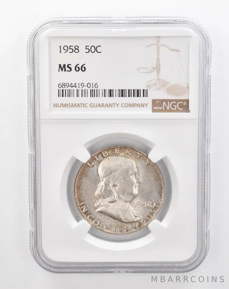 1958 Franklin Half Dollar MS66 NGC Beautiful Tone *2832