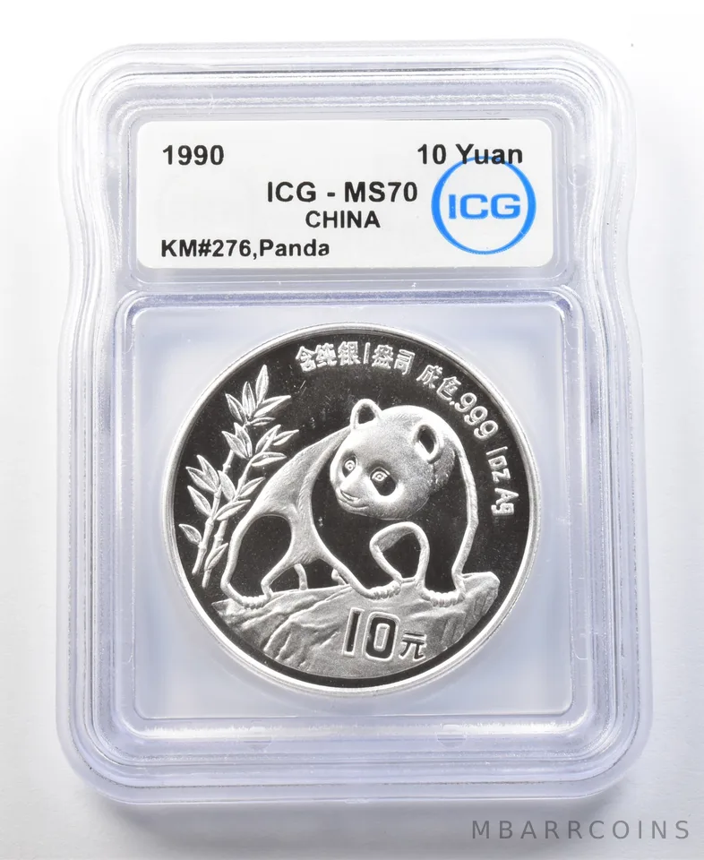 1990 China 10 Yuan Silver Panda MS70 ICG *0176