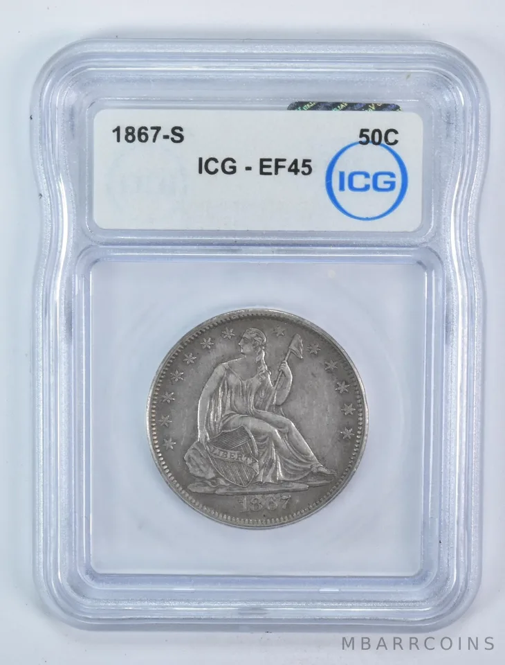 1867-S Seated Liberty Half Dollar EF45 ICG *5938