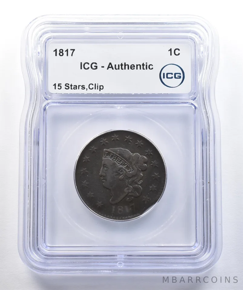 1817 Coronet Head Large Cent 15 Stars Clip Authentic ICG *7759