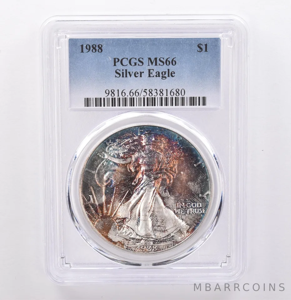 1988 American Silver Eagle MS66 PCGS Beautiful Tone *9275