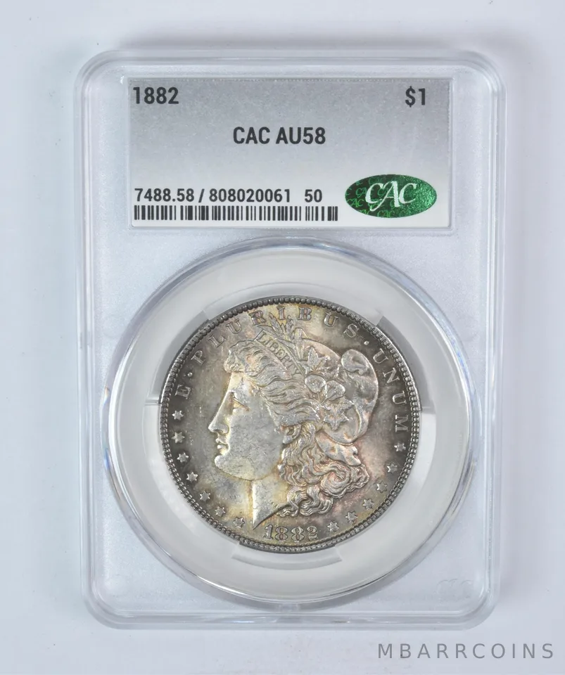 1882 Morgan Silver Dollar AU58 CAC CACg Beautiful Tone a5901