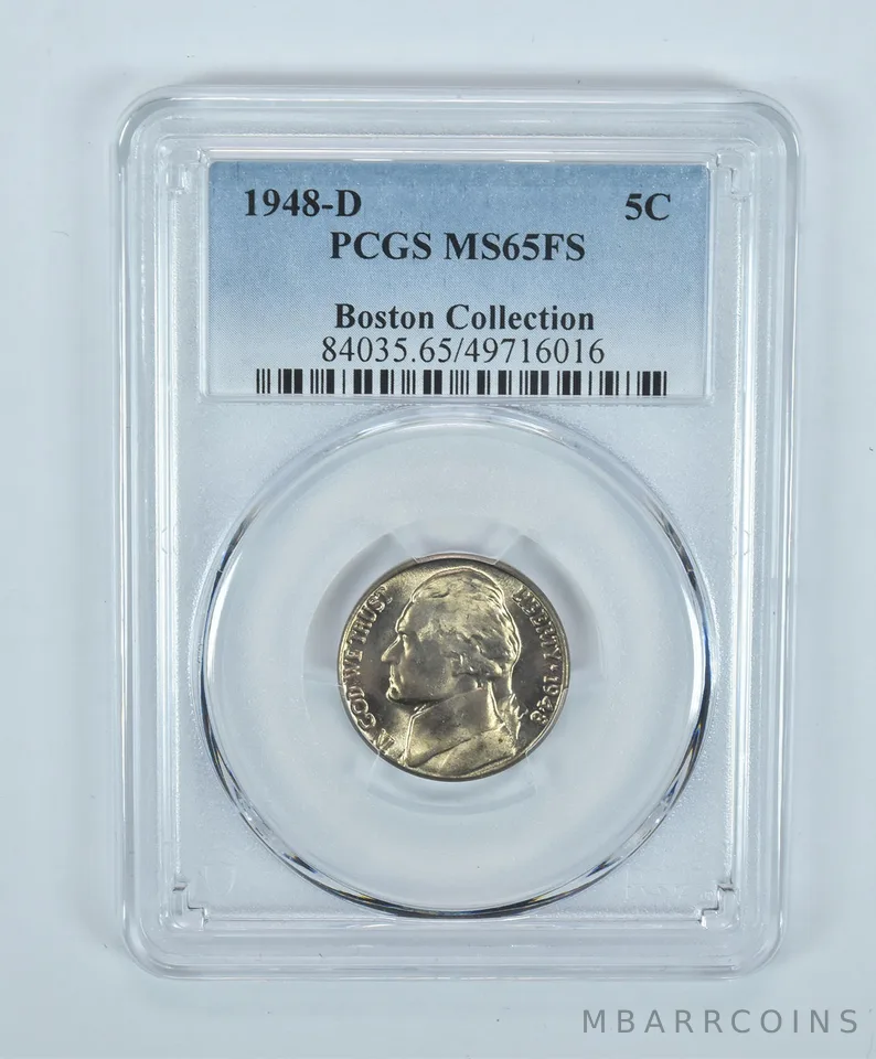 1948-D Jefferson Nickel Boston Collection MS65 FS PCGS Blue Label