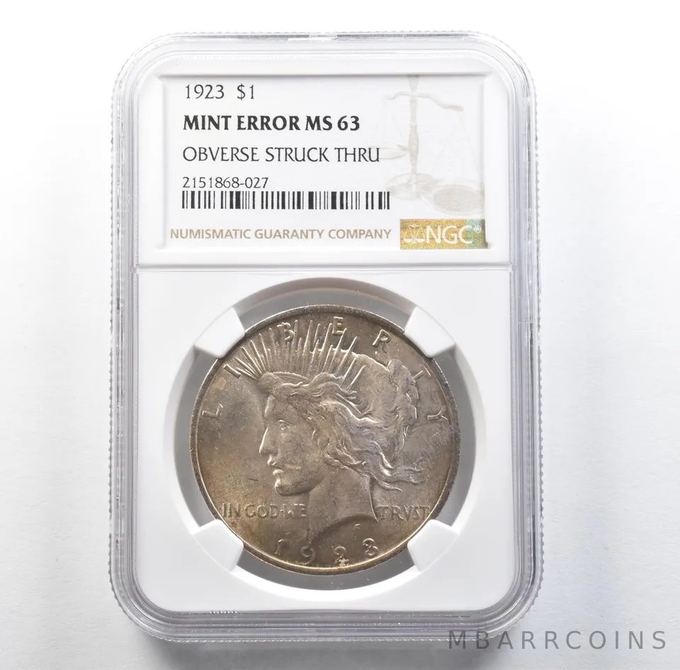 1923 Peace Silver Dollar Mint Error Obverse Struck Thru MS63 NGC *3126