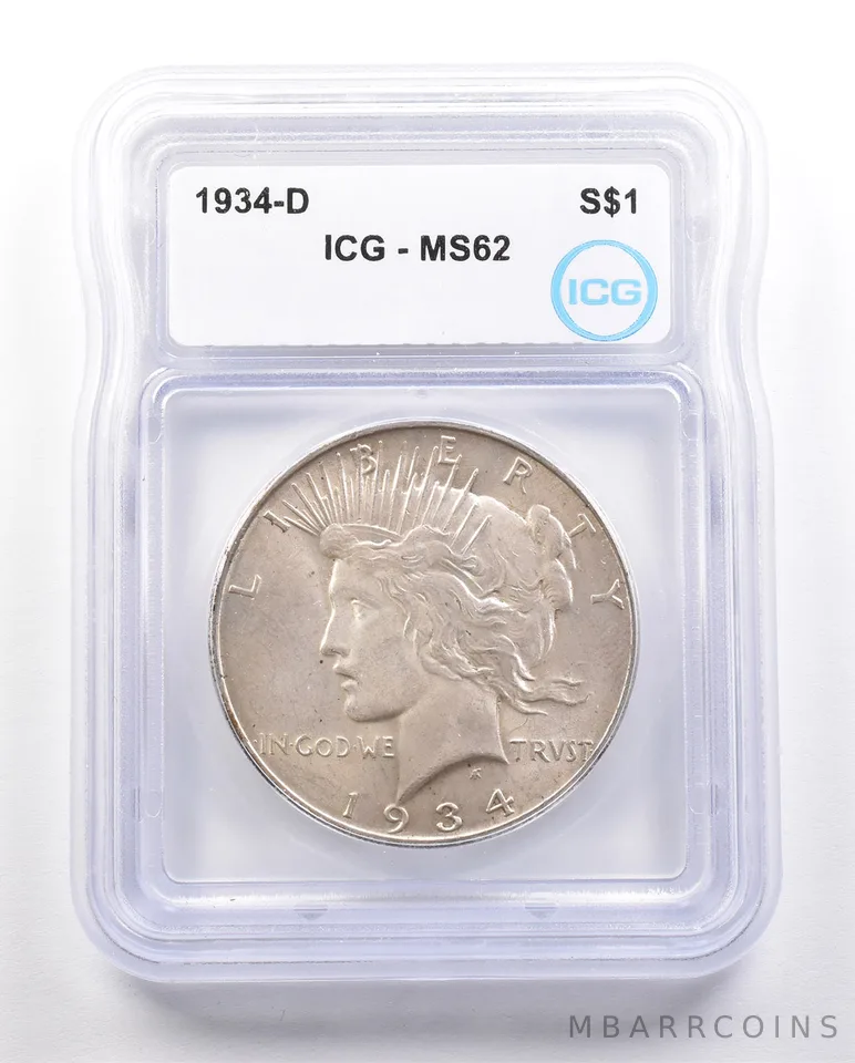 1934-D Peace Silver Dollar MS62 ICG *3442