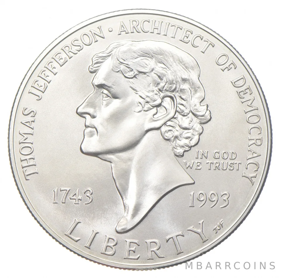 1993-P Unc Jefferson Democracy Commemorative Silver Dollar $1