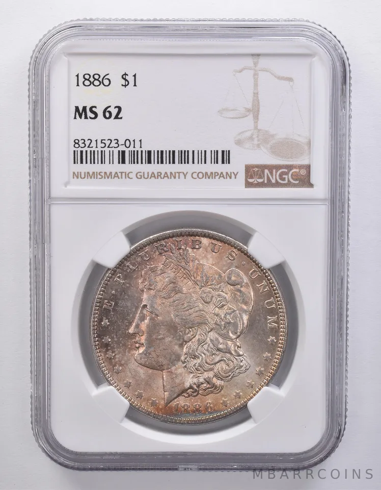 1886 Morgan Silver Dollar MS62 NGC Beautiful Tone *7154