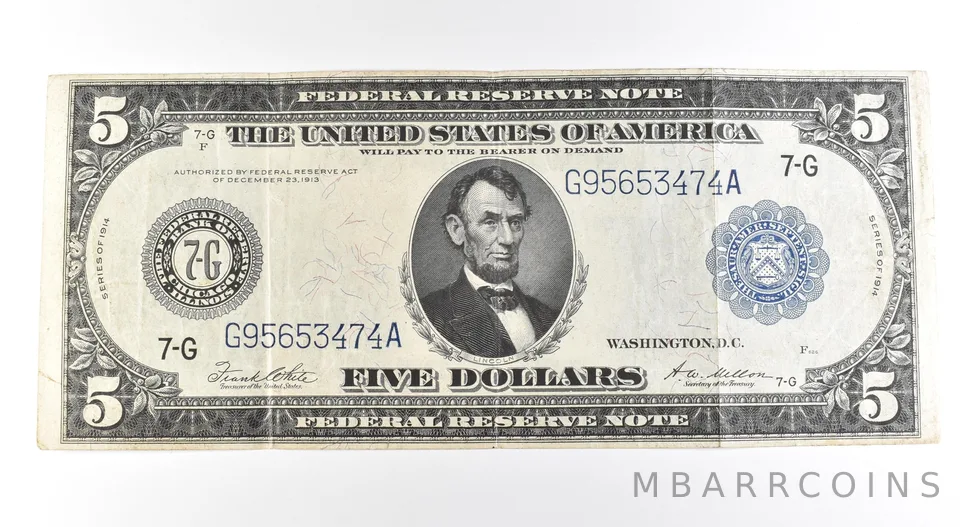 1914 $5 Chicago IL FRN Large Note Blue Seal *2707