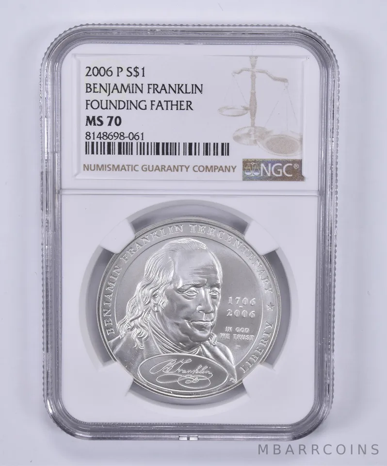 2006-P Ben Franklin Founding Father Commemorative $1 MS70 NGC Brown Label