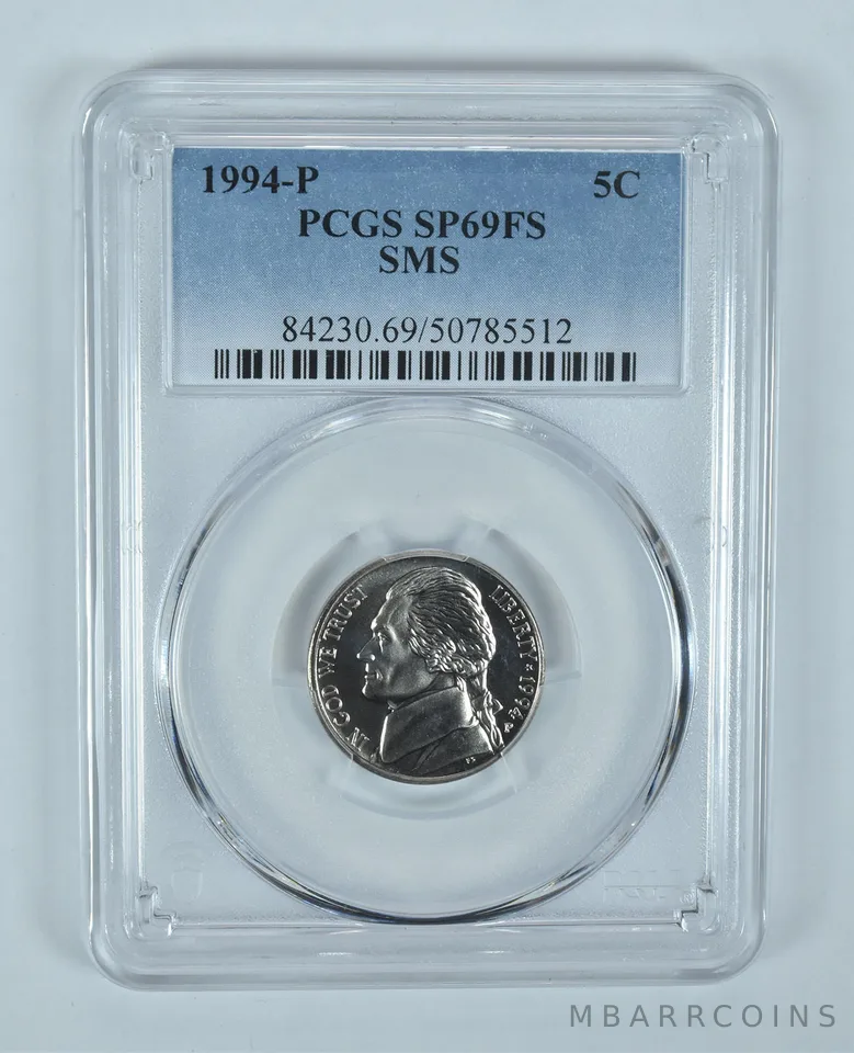 1994-P Jefferson Nickel SMS SP69 FS PCGS Blue Label