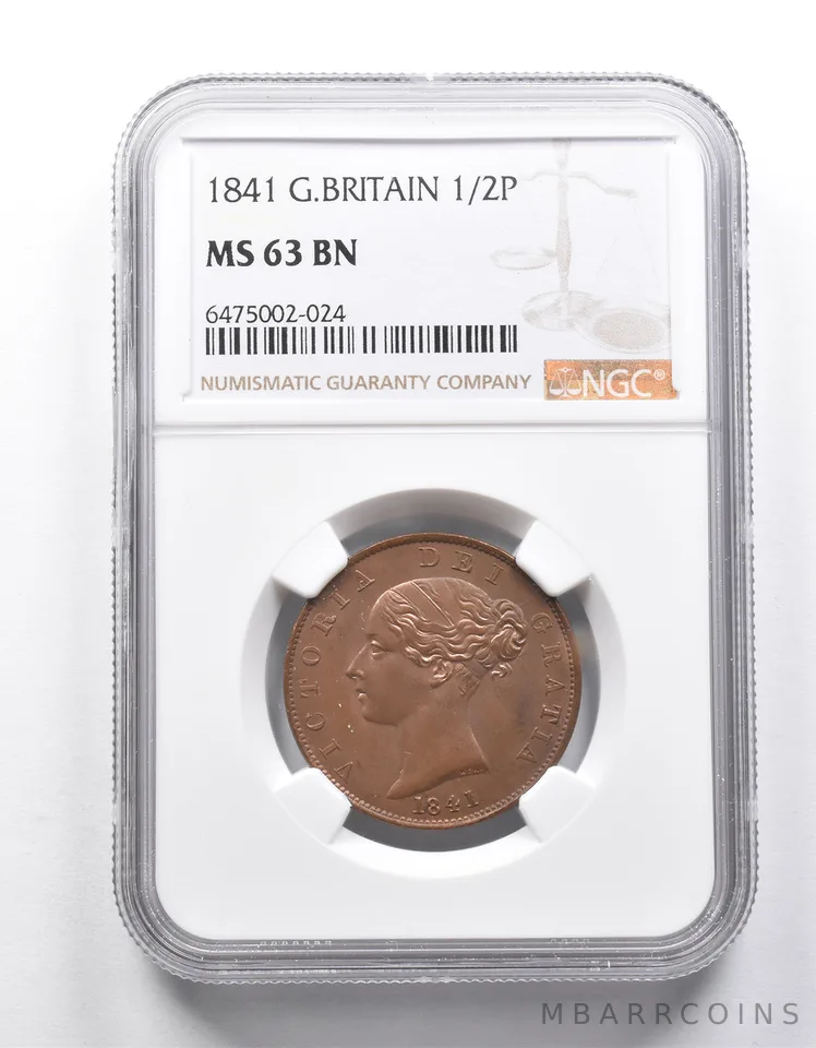 MS63 BN 1841 Great Britain 1/2 Penny NGC *9943