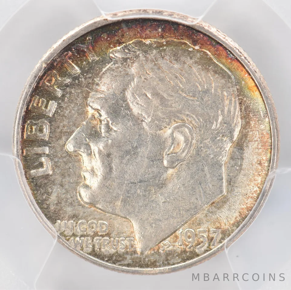 1957 Roosevelt Dime AU50 PCGS Beautiful Tone *0867