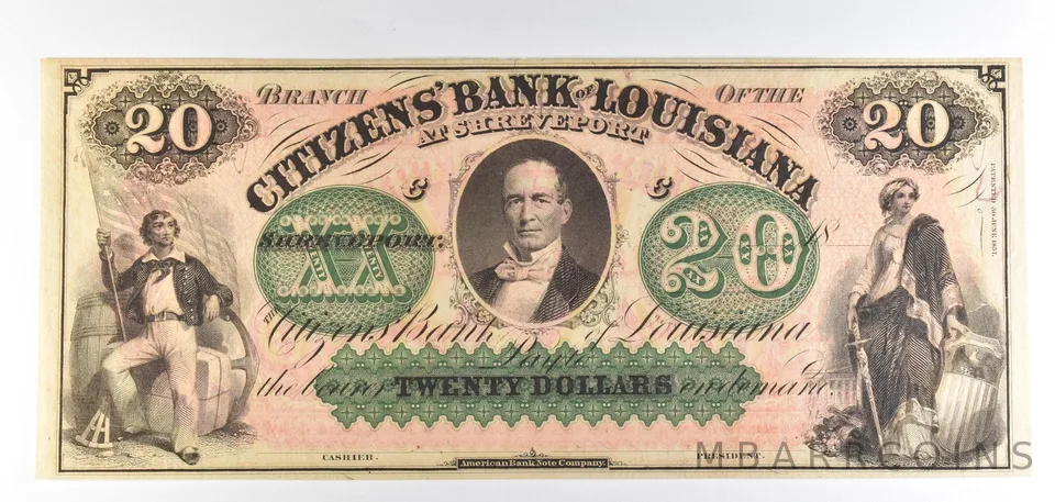 1800s $20 Shreveport LA Citizens Bank Obsolete Note *8837