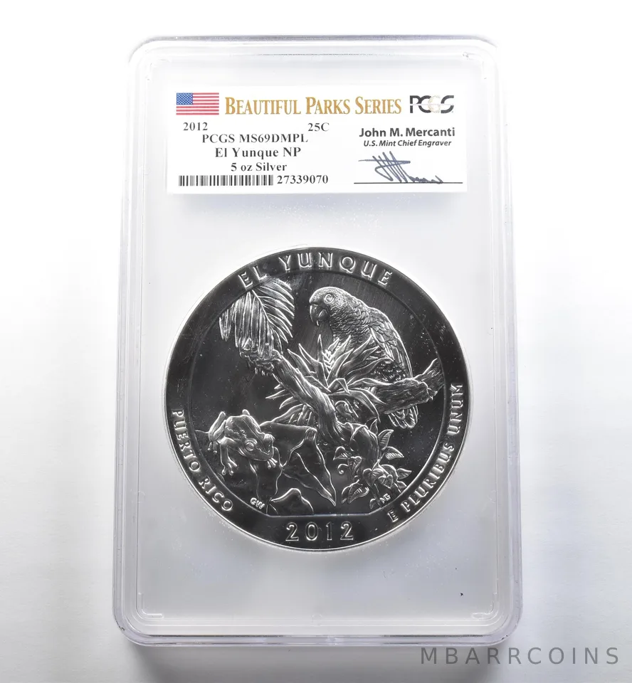2012 5 Oz Silver ATB Quarter El Yunque Mercanti MS69 DMPL PCGS *3561