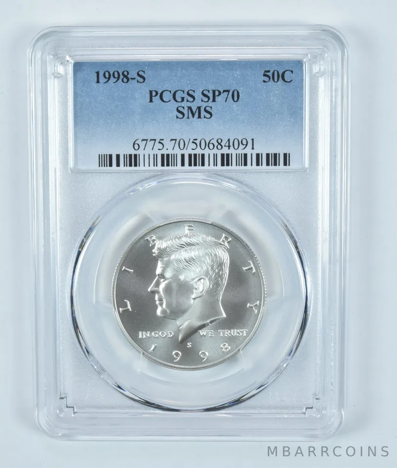 1998-S Kennedy Half Dollar SMS SP70 PCGS 90% Silver