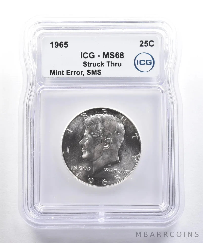 1965 Kennedy Half Dollar SMS Mint Error Struck Thru MS68 ICG *4277