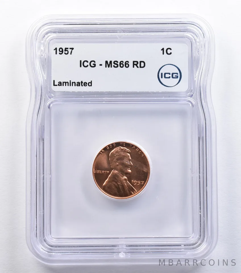 1957 Lincoln Wheat Cent Mint Error Laminated MS66 RD ICG *2182