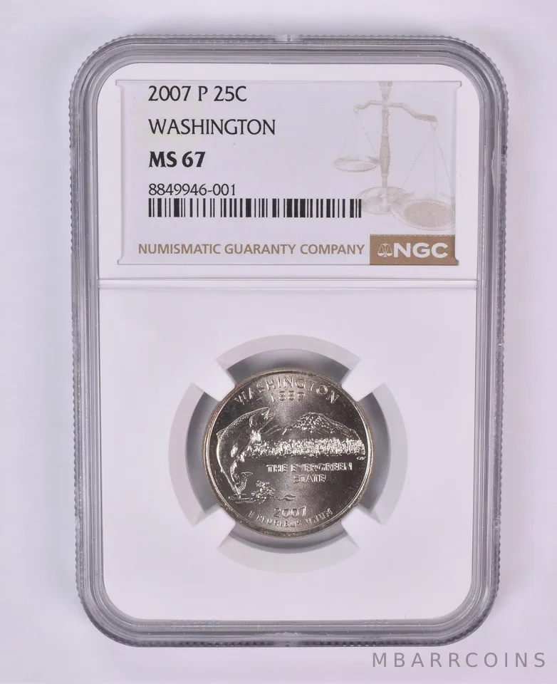 2007-P Washington State Quarter Washington MS67 NGC Brown Label