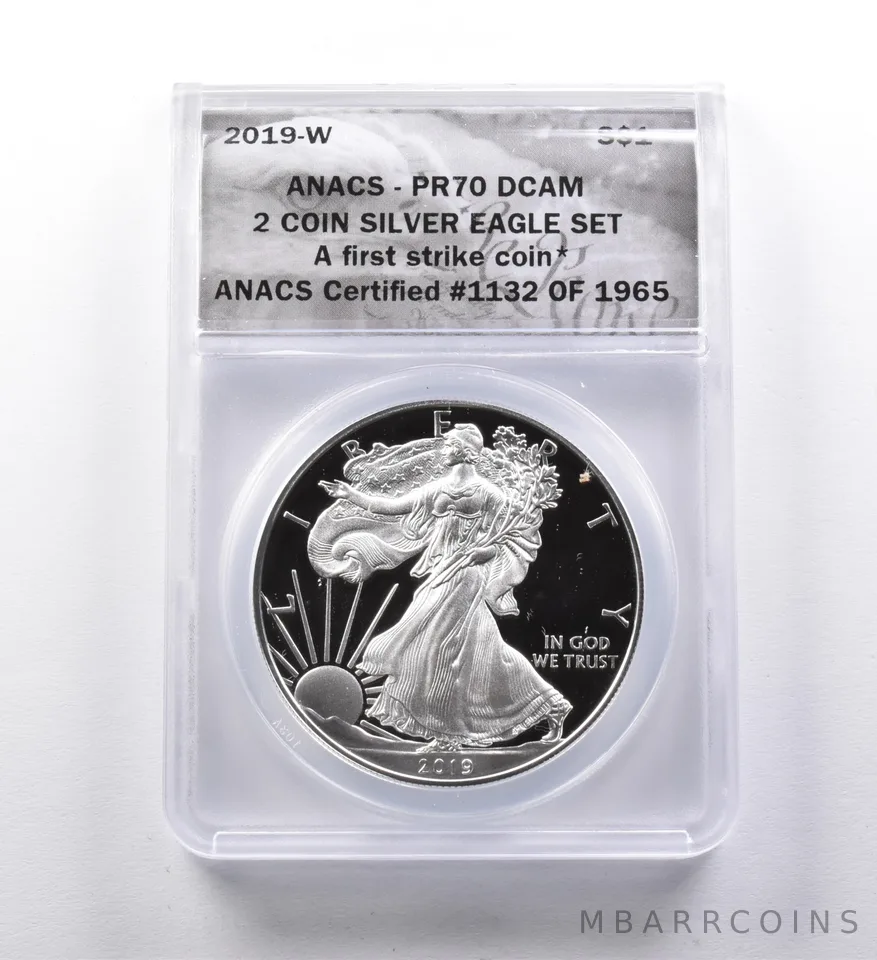 PR70 DCAM 2019-W American Silver Eagle 2 Coin Silver Eagle Set FS ANACS *3010
