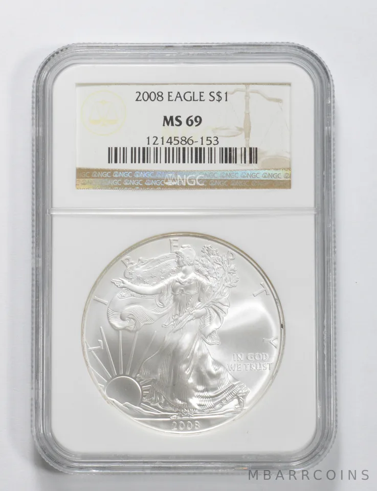 2008 American Silver Eagle MS69 NGC Brown Label
