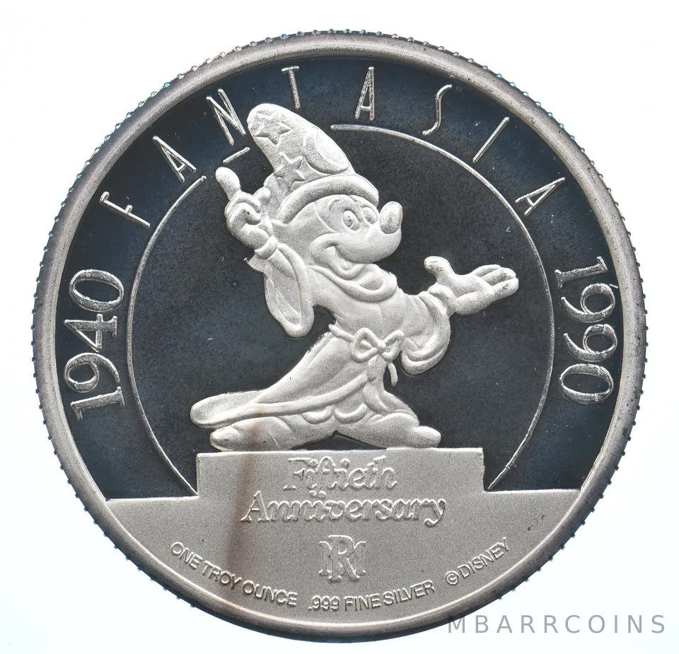 1 Troy Ounce Silver Art Round Disney's Fantasia Master Proof Set Design *9723