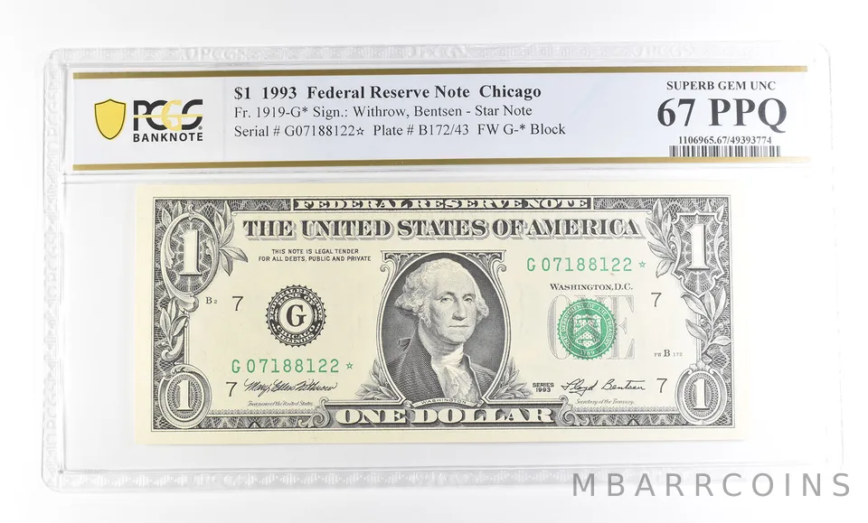 1993 $1 Chicago IL FRN Star Note Fr#1919-G* Superb Gem Unc 67 PPQ PCGS a2896
