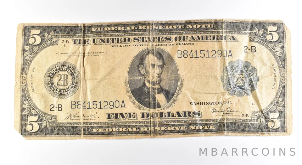 1914 $5 New York NY FRN Large Note Blue Seal *2704