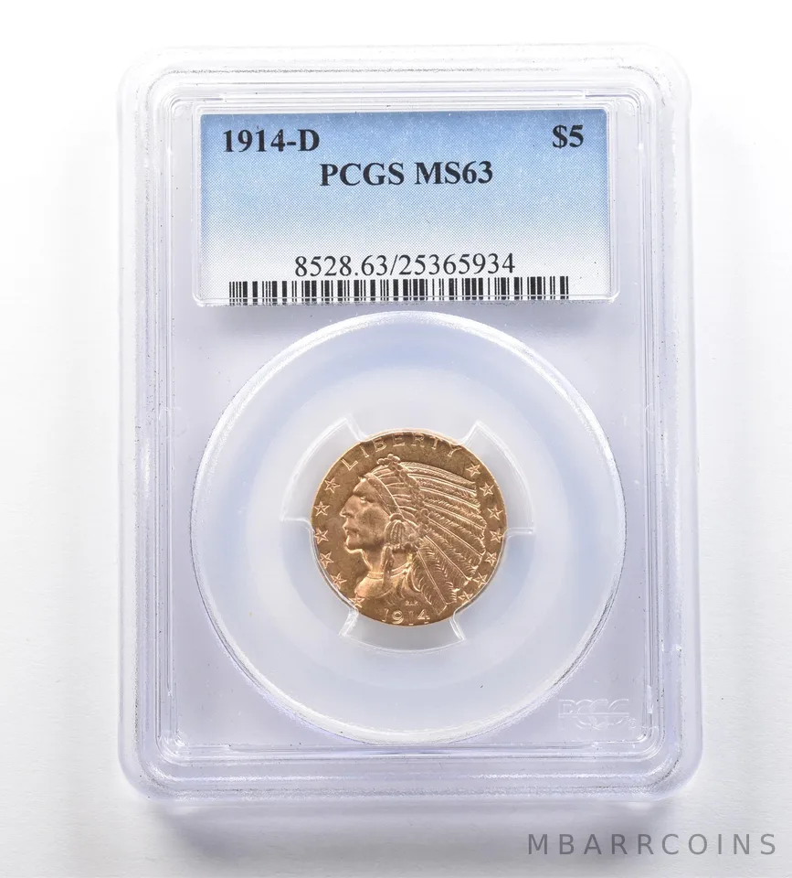 1914-D $5 Indian Head Gold Half Eagle MS63 PCGS *1027