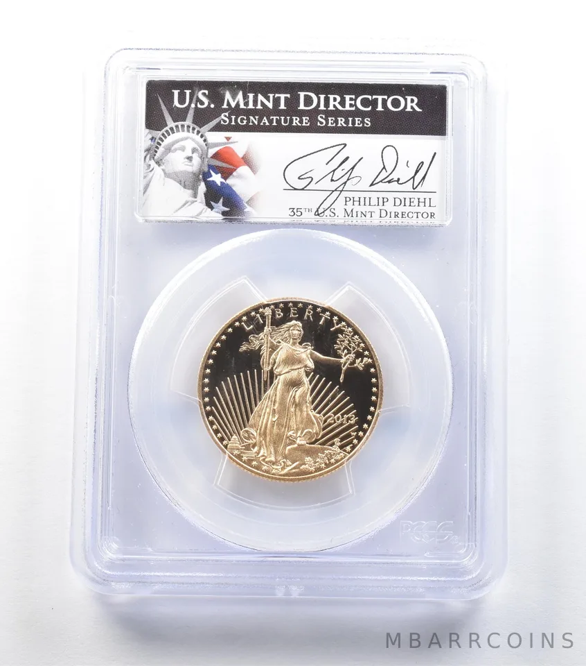 2013-W $25 American Gold Eagle Philip Diehl 1/2 Oz Gold PR70 DCAM PCGS *0512