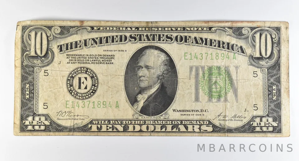 1928 B $10 Richmond VA FRN Light Green Seal Gold Certificate *0333