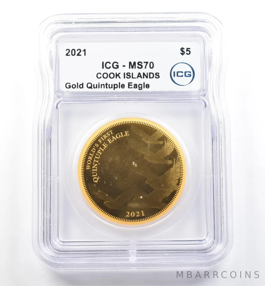 2021 Cook Islands 5 Dollars Gold Quintuple Eagle MS70 ICG *6098