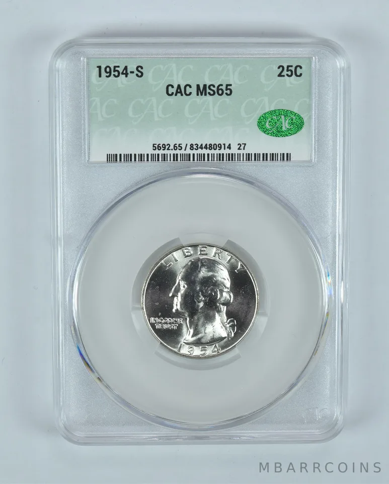 1954-S Washington Quarter MS65 CAC CACg