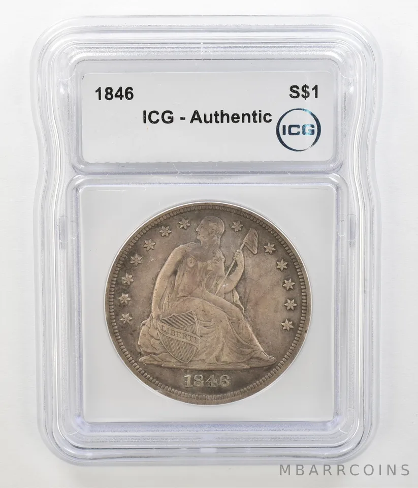 1846 Seated Liberty Silver Dollar Authentic ICG Beautiful Tone a4533