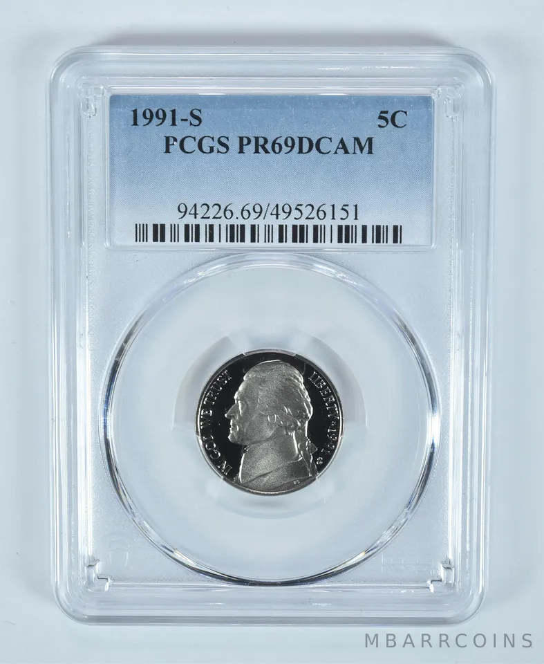 1991-S Jefferson Nickel PR69 DCAM PCGS Blue Label