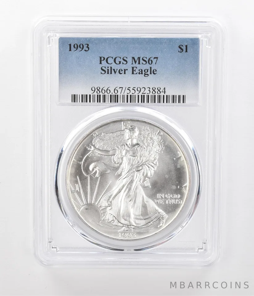 1993 American Silver Eagle MS67 PCGS Beautiful Tone Reverse *1255