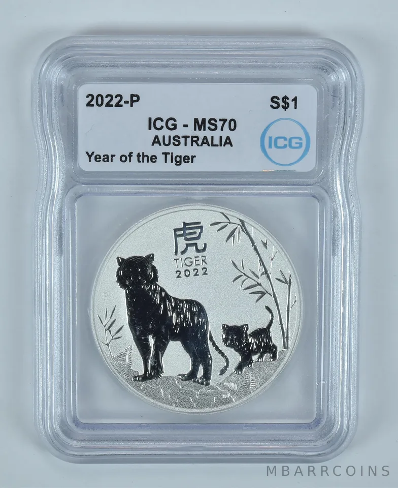2022 P Australia 1 Dollar Silver Year Of The Tiger 1 Oz MS70 ICG