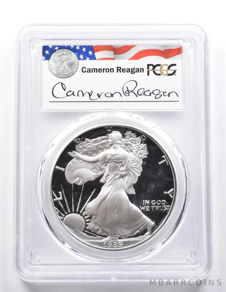 PR69 DCAM 1989-S American Silver Eagle Legacy Cameron Reagan Signed PCGS a6438